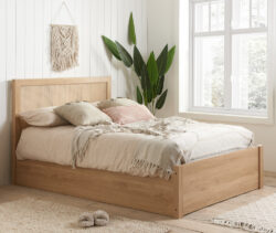 Croxley - Double - Ottoman Storage Bed Frame - Oak - Rattan Wood - 4ft6 - Happy Beds
