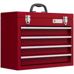 DURHAND Lockable Metal Tool Box, 4 Drawer Tool Chest with Latches, Handle, Ball Bearing Runners, Red Aosom UK