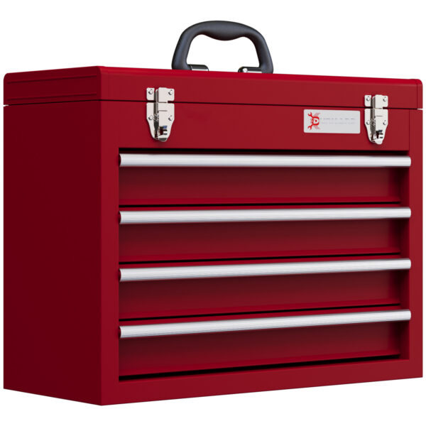 DURHAND Lockable Metal Tool Box, 4 Drawer Tool Chest with Latches, Handle, Ball Bearing Runners, Red Aosom UK