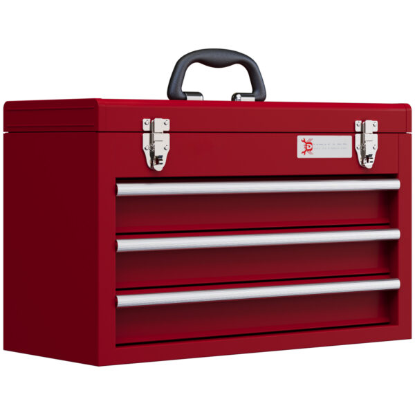 DURHAND Metal Tool Box, 3 Drawer, Lockable Tool Chest with Latches, Handle, Ball Bearing Runners, Red Aosom UK