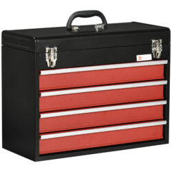 DURHAND Tool Chest, 4 Drawer, Lockable Metal Toolbox with Ball Bearing Runners, Portable, 510mm x 220mm x 395mm Aosom UK