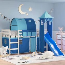 Destin Pinewood Kids Loft Bed In White With Blue Tower