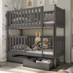 Dieppe Wooden Bunk Bed With Bonnell Mattress In Graphite