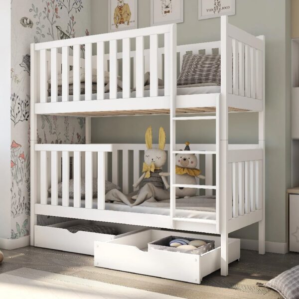 Dieppe Wooden Bunk Bed With Foam Mattress In Matt White