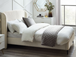 Eden - Double - Bed Frame - Off White/Ivory - Boucle Fabric - 4ft6 - Happy Beds