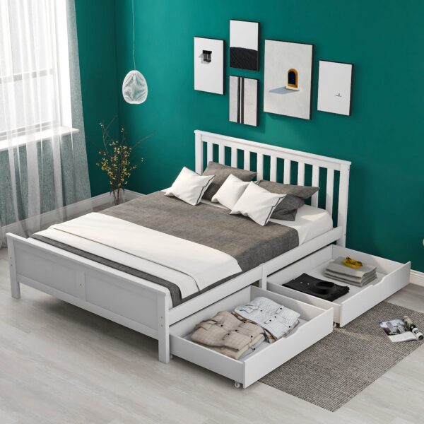 Elegant Solid Pine Double Bed Frame with Storage Drawers, Headboard, Footboard, Wooden Bed Base for Adults, Kids, 196x146x82 cm, White Aosom.UK