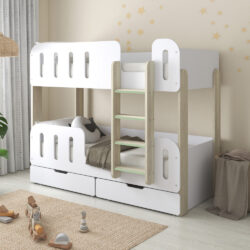 Elisa - Single - Bunk Bed with Underbed Drawers - White/Pale Wood - Particleboard - 3ft
