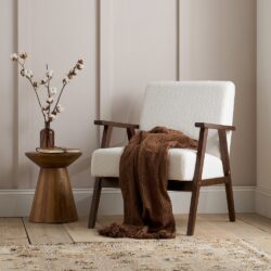 Ellwood - Boucle Armchair - White/Walnut - Wooden/Fabric - Happy Beds