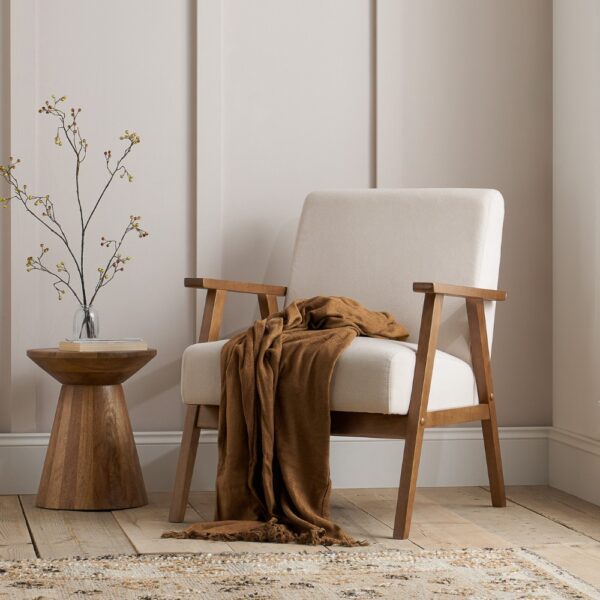 Ellwood - Fabric Armchair - Cream/Oak - Wooden/Fabric - Happy Beds