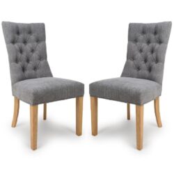 Elyria Grey Fabric Dining Chairs With Oak Legs In Pair
