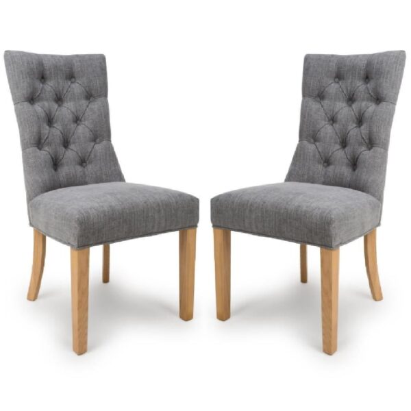 Elyria Grey Fabric Dining Chairs With Oak Legs In Pair