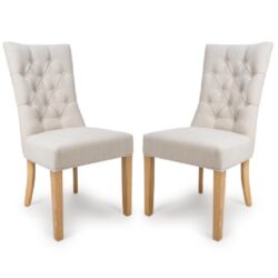Elyria Linen Fabric Dining Chairs With Oak Legs In Pair