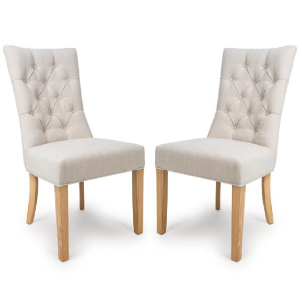 Elyria Linen Fabric Dining Chairs With Oak Legs In Pair