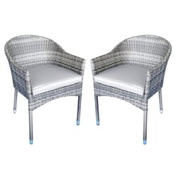 Elysia Mixed Grey Weave Stacking Armchairs In Pair