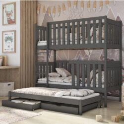 Enid Wooden Bunk Bed With Foam Mattress And Trundle In Graphite