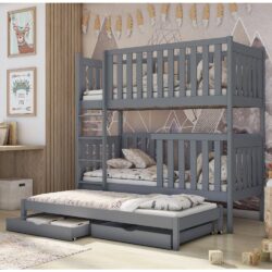 Enid Wooden Bunk Bed With Foam Mattress And Trundle In Matt Grey
