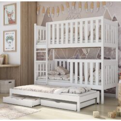 Enid Wooden Bunk Bed With Foam Mattress And Trundle In Matt White
