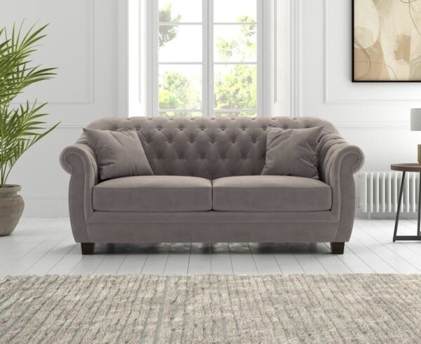 Eva Chesterfield Light Grey Velvet 2 Seater Sofa