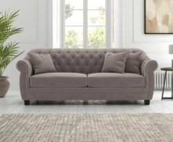 Eva Chesterfield Light Grey Velvet 3 Seater Sofa