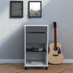 Frosk Wooden Office Mobile Pedestal With 2 Drawer In White Grey