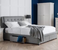 Fullerton Grey Fabric 4 Drawer Storage Bed Frame Only - 6ft Super King Size - Happy Beds