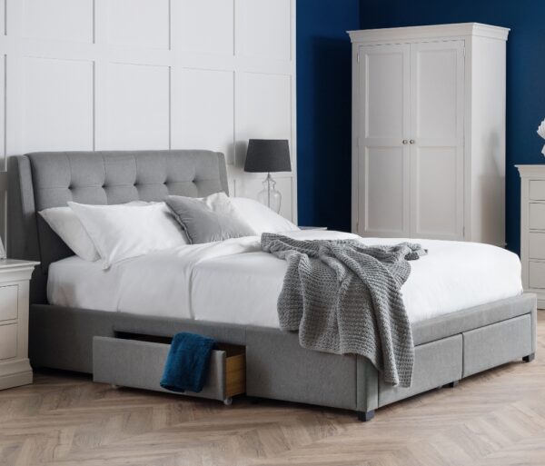 Fullerton Grey Fabric 4 Drawer Storage Bed Frame Only - 6ft Super King Size - Happy Beds