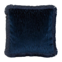 Gallery Interiors Cut Velvet Fringe Cushion Blue - 50cm