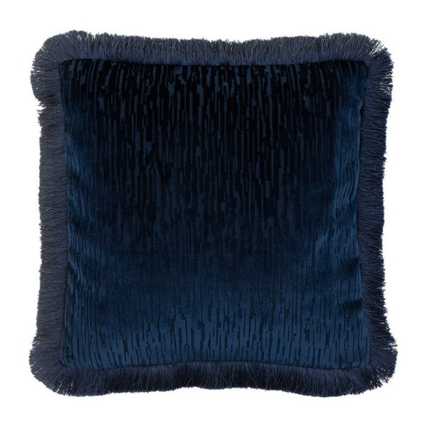 Gallery Interiors Cut Velvet Fringe Cushion Blue - 50cm