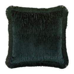 Gallery Interiors Cut Velvet Fringe Cushion Teal - 50cm