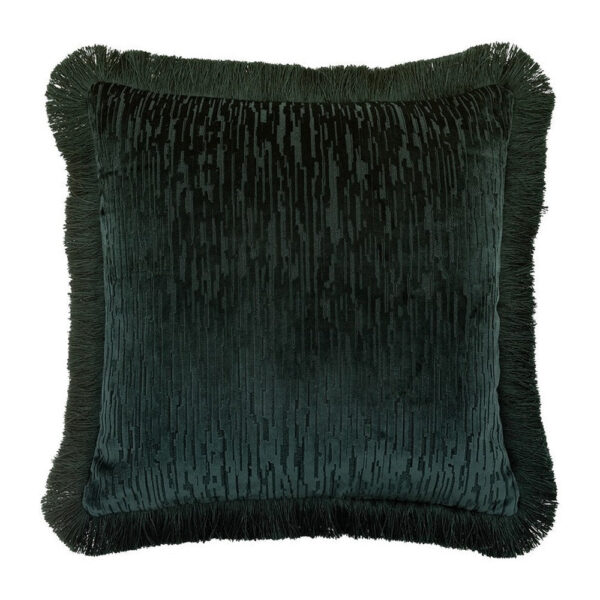 Gallery Interiors Cut Velvet Fringe Cushion Teal - 50cm