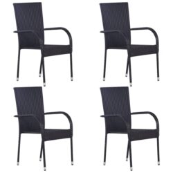 Garima Outdoor Set Of 4 Poly Rattan Dining Chairs In Black