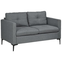 HOMCOM 133cm Loveseat Sofa, Modern Fabric Couch with Steel Legs, Upholstered 2 Seater Sofa for Living Room, Bedroom, Dark Grey