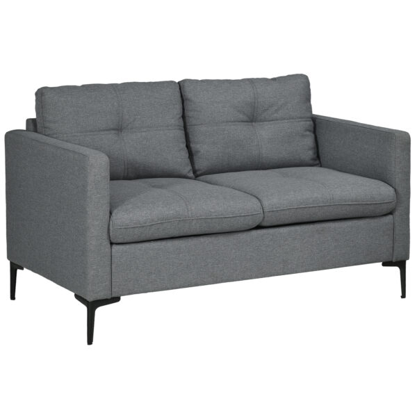 HOMCOM 133cm Loveseat Sofa, Modern Fabric Couch with Steel Legs, Upholstered 2 Seater Sofa for Living Room, Bedroom, Dark Grey