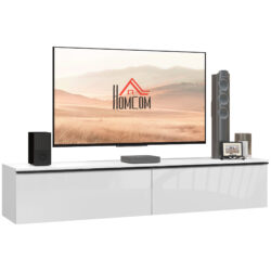 HOMCOM 160cm High Gloss Floating TV Unit Stand for TVs up to 70", Wall Mounted TV Cabinet with Storage Cupboards, White Aosom UK