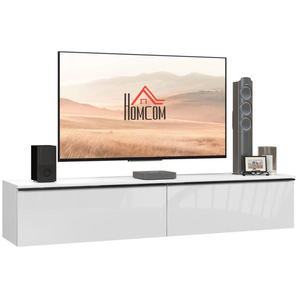 HOMCOM 160cm High Gloss Floating TV Unit Stand for TVs up to 70", Wall Mounted TV Cabinet with Storage Cupboards, White Aosom UK