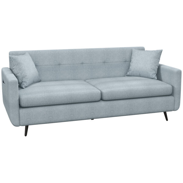 HOMCOM 165cm 2 Seater Sofa for Living Room, Modern Fabric Couch, Tufted Loveseat Sofa Settee w/ Steel Legs, 2 Storage Pockets, Blue