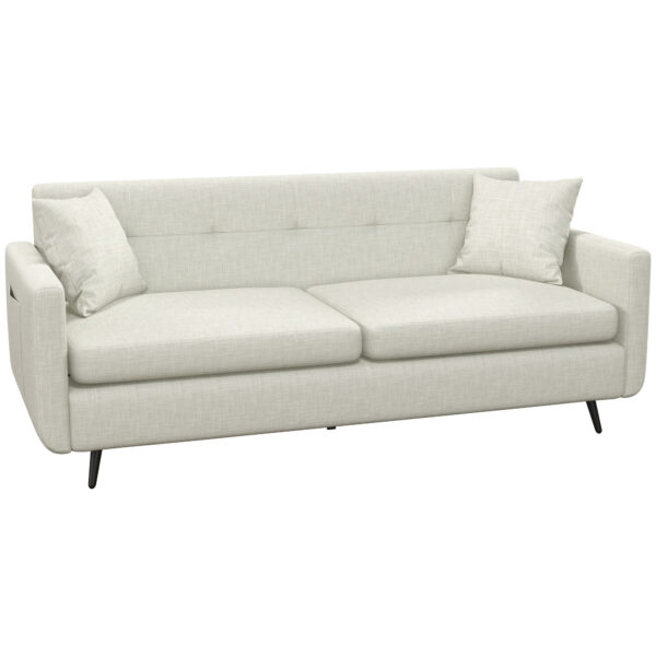 HOMCOM 165cm 2 Seater Sofa for Living Room, Modern Fabric Couch, Tufted Loveseat Sofa Settee with Steel Legs and 2 Storage Pockets for Bedroom and Home Office, Beige