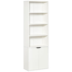 HOMCOM 2 Door 4 Shelves Tall Bookcase Modern Storage Cupboard Display Unit for Living Room Study Bedroom Home Office Furniture White Aosom UK