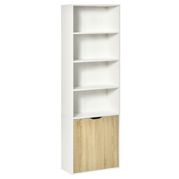 HOMCOM 2 Door 4 Shelves Tall Bookcase Modern Storage Cupboard Display Unit for Living Room Study Office Furniture White and Oak Aosom UK