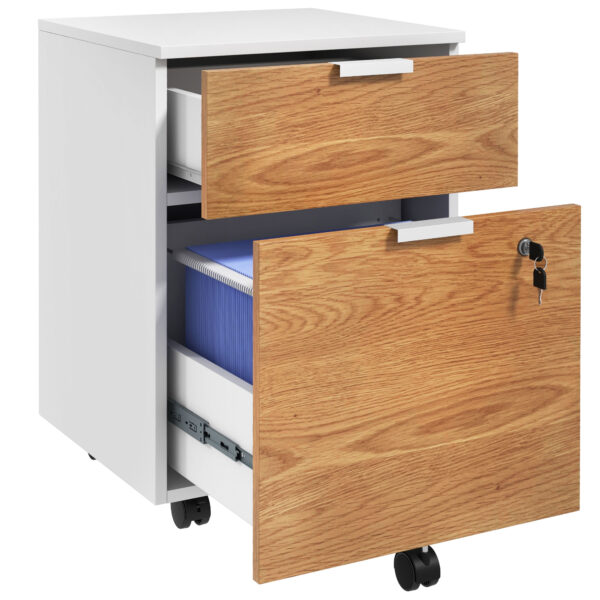 HOMCOM 2 Drawer Filing Cabinet w/ Lock & Wheels, Mobile File Cabinet w/ Adjustable Hanging Bars for A4 & Letter, Under Desk Office Cabinet Aosom UK