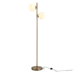HOMCOM 2 Glass Shade Floor Lamp Metal Pole Cool Modern Decorative w/ Floor Switch Home Office Furnishing Gold Aosom UK