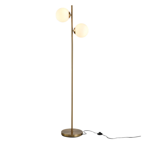 HOMCOM 2 Glass Shade Floor Lamp Metal Pole Cool Modern Decorative w/ Floor Switch Home Office Furnishing Gold Aosom UK