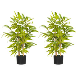 HOMCOM 2 PCs Artificial Plants Bamboo Tree in Pot Desk Fake Plants for Home Indoor Outdoor Decor, 15x15x60cm, Green Aosom UK