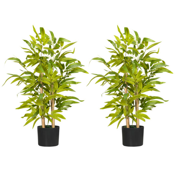 HOMCOM 2 PCs Artificial Plants Bamboo Tree in Pot Desk Fake Plants for Home Indoor Outdoor Decor, 15x15x60cm, Green Aosom UK
