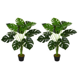 HOMCOM 2 Pack Decorative Artificial Monstera Plants in Pot Fake Plants for Home Indoor Outdoor Decor, 85cm, Green Aosom UK