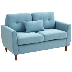 HOMCOM 2 Seat Sofa Double Sofa Loveseat Fabric Wooden Legs Tufted Design for Living Room, Dining Room, Office, Light Blue