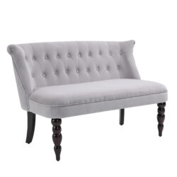 HOMCOM 2 Seat Sofa Lounger Couch with Wood Frame Button Tufts Carved Legs Vintage Design Compact Home Bedroom Loveseat, Grey Aosom UK