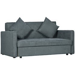 HOMCOM 2 Seater Sofa Bed, Convertible Bed Settee, Modern Fabric Loveseat Sofa Couch w/ 2 Cushions, Hidden Storage for Guest Room, Dark Grey