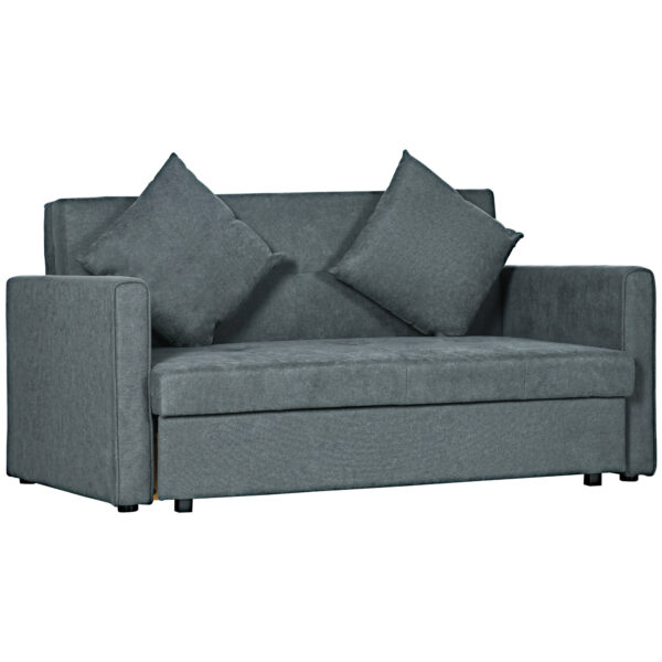 HOMCOM 2 Seater Sofa Bed, Convertible Bed Settee, Modern Fabric Loveseat Sofa Couch w/ 2 Cushions, Hidden Storage for Guest Room, Dark Grey