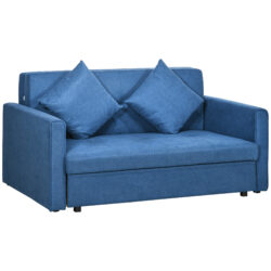 HOMCOM 2 Seater Sofa Bed, Convertible Bed Settee, Modern Fabric Loveseat Sofa Couch w/ Cushions, Hidden Storage for Guest Room, Dark Blue